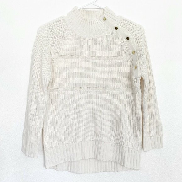 Zara Sweaters - Zara Knit Ivory White Turtleneck Button Sweater